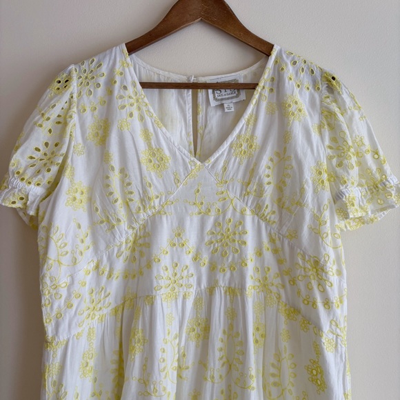 STS Sail To Sable Yellow Eyelet Midi Dress XL Spring Party Cottagecore - Picture 2 of 6